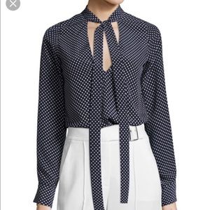 Alexis. Priya Polka-Dot Tie-neck blouse.